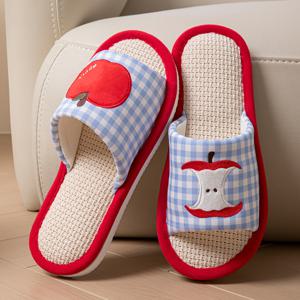 TEMU 새로운 봄/여름 패션 격자무늬 애플 쿨 슬리퍼, 앞이 열린 통기성 플러스 사이즈 여성 슬리퍼, 여성 신발