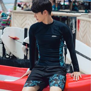 TEMU 트로피컬 프린트 패션 남성용 수영복 세트 긴팔 긴바지 서핑복