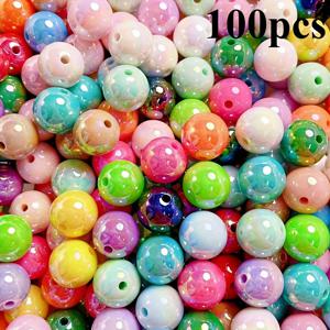 TEMU 100개 12/16mm 멀티컬러 아크릴 라운드 비즈 AB 스타일 장식용 비즈, DIY 주얼리 만들기 및 공예, 팔찌 목걸이 및 폰참, 펜 비즈 재료