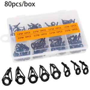 TEMU [낚싯대 수리 키트] 80개 낚싯대 가이드 수리 키트, 혼합 사이즈 낚싯대 팁 교체 세트 (포장 상자 포함), 바다/연수지 겸용, 낚시 용품