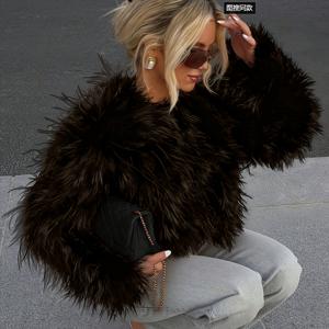 TEMU 정교한 라운드넥 숏 플러시 코트, 여성용 아우터, 파티, 결혼식, 발렌타인데이 및 가을/겨울 시즌용