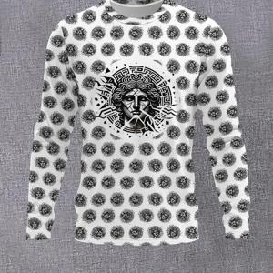 TEMU 남성용 트렌디 크루넥 긴팔 티셔츠 패션 추상적인 메杜사 머리 프린트 TopArt 패턴 베이스 레이어 캐주얼 다용도 아우터웨어 이너웨어 긴팔 티