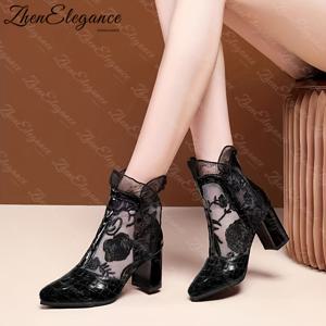 TEMU 레이스 트림 하이힐 앵클 부츠 | 우아하고 패셔너블 | 데일리웨어 또는 데이트용 여성 신발