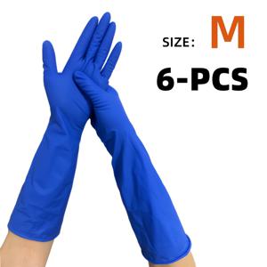 TEMU 니트릴 장갑 16인치 청소용 장갑 소/중/대 사이즈 심해 블루 라텍스 프리 두꺼운 일회용 니트릴 장갑 6개입