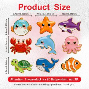 TEMU 9개의 오버사이즈 만화 스타일 해양 생물 자석 컬렉션, 주방 및 사무실 화이트보드, 보관 장치 및 식기세척기에 완벽한 매력적인 장식품, 주방 및 가정 장식, 축제 행사에 적합