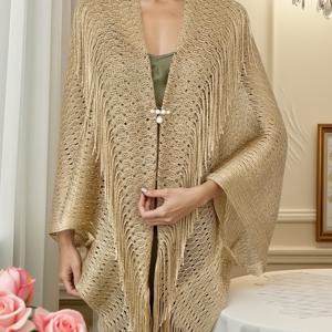 TEMU 플러스 사이즈, 여름 파티 디너용 골든 프린지 컷아웃 숄