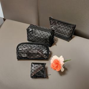 TEMU 하트 디자인 블랙 투명 메쉬 화장품 가방 4개 세트 - , 세면도구, 여행 및 일상용으로 적합한 나일론 메이크업 정리 파우치 - 내구성 있고 스타일리시한 지퍼 케이스, 손세탁 가능한 휴대용 수납함