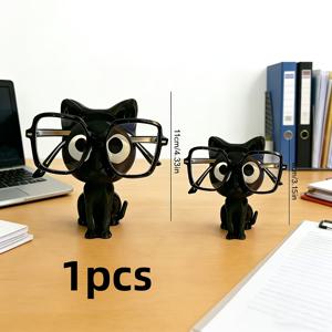 TEMU 1개 대형 11cm 3D 프린팅 검은 고양이 안경 홀더 | 귀여운 플라스틱 데스크탑 정리함 (안경 스탠드 포함), 침실, 현관, 욕실 및 캐비닛 수납에 적합, 홈 데코 및 할로윈, 부활절, 발렌타인데이를 위한 선물