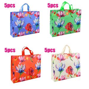 TEMU 그녀/그를 위한 선물 20개 초대형 재사용 쇼핑백 - 오렌지, 화이트, 그린, 블루의 생기 넘치는 플로럴 디자인 - 내구성 있는 홈 스토리지, 휴일 선물, 일상 사용, 접이식 재사용 쇼핑백, 크리스마스, 할로윈