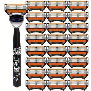 TEMU 남성용 6단 스테인리스 스틸 면도기 홀더 포함 면도기, 재사용 가능한 면도날 포함 - 편안하고 매끄러운 수염 정리 도구