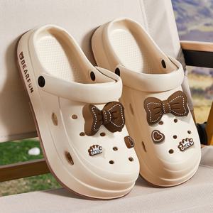 TEMU 3가지 색상, 패션 여성용 만화 리본 매직 테이프 클로그 - 가벼운 여름 해변, 두꺼운 밑창 부드러운 바닥 야외 슬리퍼 커플 캐주얼 해변 샌들 통기성 홈 슬리퍼, 부드러운 둥근 앞코 정원 슬리퍼 야외 해변 남성용