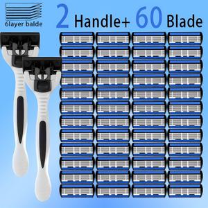 TEMU 남성용 6중 구조 수동 면도기, 미끄럼 방지 손잡이 및 교체용 면도날 포함 – 고강도 스테인리스 스틸 면도기, 수염, 구레나룻, 비키니 라인용 – 내구성 있는 수동 면도기, 얼굴 털 정리용으로 특별 설계됨