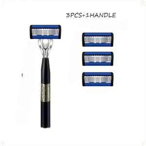 TEMU 남성용 6중날 수동 면도기, 인체공학적 손잡이, 부드럽고 끈적임 없는 턱수염, 초보자에게 적합, 면도날 세트, 턱수염 트리머, 클래식 메탈 스탠드