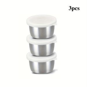 TEMU 3/6개 스테인리스 샐러드 드레싱 용기 - 1.6oz 누수 방지 휴대용 소스 컵, 투명 뚜껑 포함, 재사용 가능한 양념통, 도시락, 학교, 피크닉 및 여행용