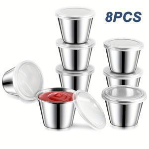 TEMU 8/16개입 스테인리스 스틸 샐러드 드레싱 용기 - 2.5 Oz 휴대용 누출 방지 투명 뚜껑 소스 컵, 재사용 가능한 조미료 병 (비엔또/직장/학교/피크닉/야외/여행/개학 준비), 비엔또 추가, 컴팩트 디자인