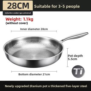 TEMU 28Cm 304 스테인리스 스틸 해머드 티타늄 냄비, 독일 3겹 스틸 논스틱 프라이팬 (RV, 가정, 야외 요리, 스테이크용), 가스레인지, 인덕션 조리기기에 적합, 내구성이 뛰어나고 다용도 선물로 호텔 주방에 적합