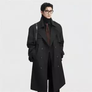 샤오원샵 캐주얼 남친 코트 봄가을 트렌치 하프트렌드 키작남 무릎넘침 멋쟁이 꾹3