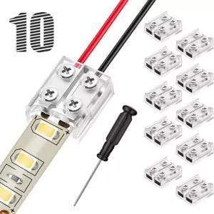 Yancincny 10pcs 2PIN LED 스트립 커넥터 8MM 솔더리스 테이프 라이트 드라이버 투명 저전압 단색