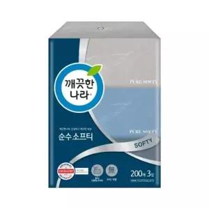 깨끗한나라 KVO975Y5 순수소프티 미용티슈 1팩 200매x3입