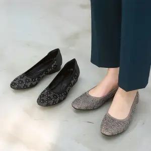 여자 데일리 우아한 큐빅 반짝이 장식 플랫슈즈