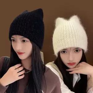귀여운비니 귀여운 여성 겨울 패션 꽈배기 패턴 고양이 비니