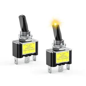 Nilight 2PCS 노란색 LED 토글 스위치 12V DC 30A 3 핀 오프 2 포지션 헤비 듀티 로커 14AWG 와이어 포함
