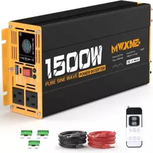 1500W 순수 사인파 파워 인버터 DC 12V-AC 110V 120V 컨버터 콘센트 2개 QC3.0 18W USB-A LCD 디스플레이