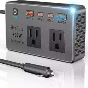 HipEpic 200W 자동차 파워 인버터 12V 110V 고속 충전 24W USB A/C 및 듀얼 AC를 연결할 수 있는 콘센트