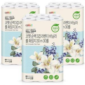 코멧 순백 3겹 라벤더 바닐라 롤화장지 30m, 30개입, 3개 one option
