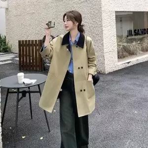 여친 연두 가을 빈티지 캐주얼 트렌디 칼라 프렌치 아이템 헨리넥 코트 트렌치 HT3