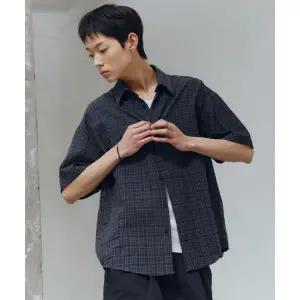 마인드브릿지 다크 체크 오버핏 반팔 셔츠 - 2color