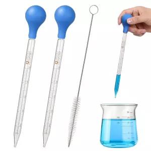 액체 오일용 2Pcs 유리 눈금 퍼 피펫 고무 캡과 Pc 청소 브러 된 0ml 실험실 이송