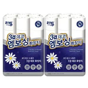 삼정펄프 리빙 3겹 데코 엠보싱 화장지 30m 30롤 x 2팩 /휴지