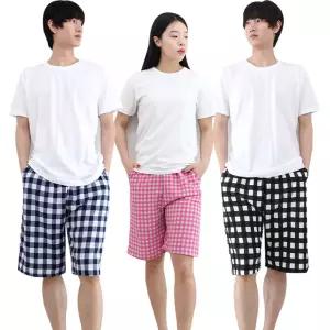 쿨체크 5부 잠옷바지 남성 여성 냉감 파자마 팬츠 여름 커플 반바지 홈웨어