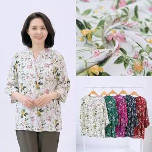 엄마옷 마미소 샤래 면 블라우스 플라워 패턴 7부 반오픈 할머니 빅사이즈 40 70 마담 중년 여성 옷