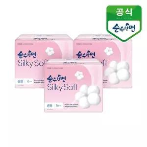 [깨끗한나라] 순수한면 생리대 실키소프트 중형 16개입 3팩