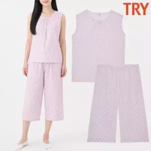 트라이 여성 60수 순면잠옷 아사면 민소매 나시 7부 파자마 얇은 여름 홈웨어 세트