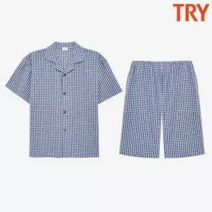 트라이 남자체크잠옷 115 순면 선염 여름 홈웨어 반팔 반바지 파자마 상하 세트 선물