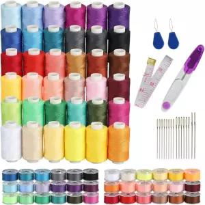 블리블리 72Pcs 보빈 재봉 실 키트 바늘 실타래 가위 및 자가 있는 폴리에스터 스풀당 500야드 손 재봉틀용