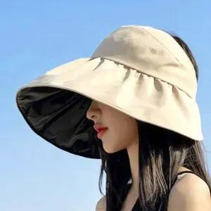 여름모자 여성버킷햇 바닷가 휴대용 셔링 사파리 모자 베이지