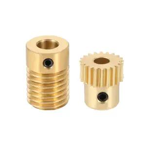 uxcell 웜 기어 세트 20T 0.5 모듈 20 1 감속률 우회전 구동 박스 휠 감속 변속 부품 브라스 기어-4mm 보어