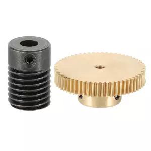 uxcell 웜 기어 세트 60T 0.5 모듈 60 1 감속률 우회전 구동 박스 휠 감속 변속 부품 브라스 기어-3mm 보어