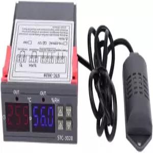 STC-3028 디지털 온도 조절기 - 냉장 및 난방 장비용 듀얼 디스플레이 0-100°C 범위 통합 센서 12V 포함