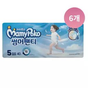 마미포코 썸머팬티형 여름 기저귀, 여아 5단계,40매, 6팩