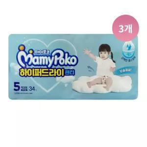 마미포코 하이퍼드라이 팬티형 여아 5단계,34매, 3팩