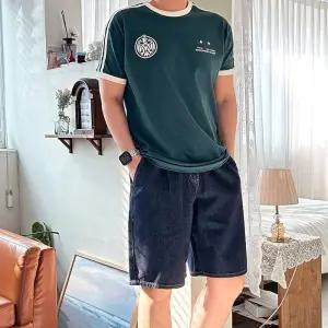 [옷자락]남자 여름 핀턱 와이드핏 논스판 5부 데일리 청반바지