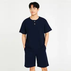 1002 남성 홈웨어 무지 면 반팔 파자마 상하세트5부 여름 잠옷 국내산