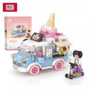 몽테조이 LOZ 미니 블록 도시 시리즈 스트리트 뷰 294pcs + 음식 트럭 과일/아이스크림 자동차 학습 어린이