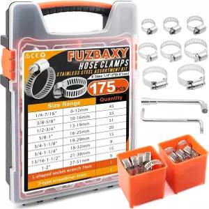 175Pcs 304 스테인리스 스틸 웜 기어 호스 클램프 조절 가능한 모음 키트 자동차 배관 정원 연료 라인 튜브