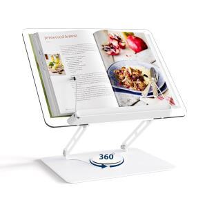 하우토코 조절 가능한 아크릴 책꽂이 360 회전 베이스 탄력 있는 페이지 클립이 접이식 데스크톱 노트북용 핸즈프리 요리책꽂이 태블릿 레시피 교재 악보